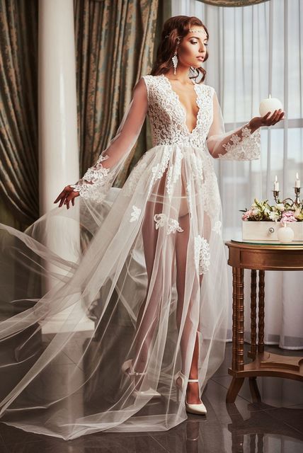 Кружевное будуарное платье с рукавчиком от Свадебный салон NICOLE 1