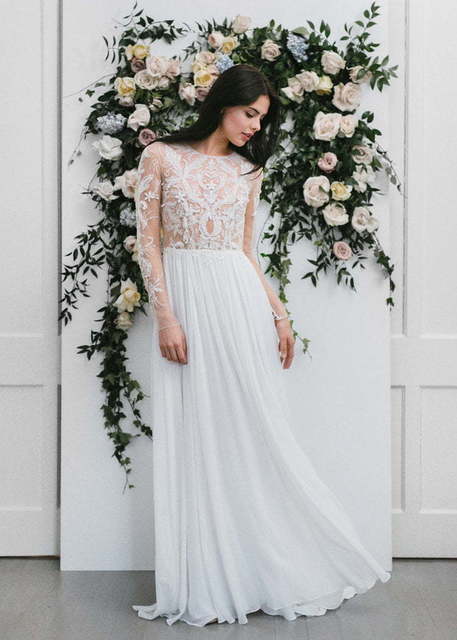Свадебное платье в греческом стиле с длинным рукавом 7852. Силуэт А-силуэт, Греческий. Цвет Белый / Молочный. Вид 1