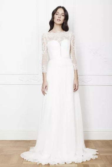 Закрытое свадебное платье с рукавом 5409. Силуэт Прямое. Цвет Белый / Молочный. Вид 1