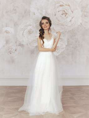 Свадебное платье Лина. Силуэт А-силуэт. Цвет Белый / Молочный. Вид 1
