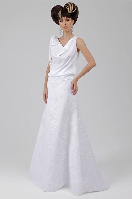 Свадебное платье Мирей. Силуэт А-силуэт. Цвет Белый / Молочный. Вид 1