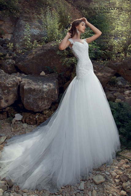 Свадебное платье Риккарда. Силуэт А-силуэт. Цвет Белый / Молочный. Вид 1