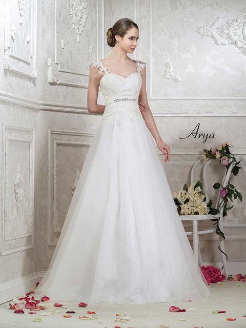 Свадебное платье Arya. Силуэт А-силуэт. Цвет Белый / Молочный. Вид 1