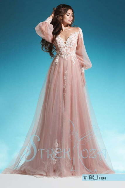 Свадебное платье Аленсон. Силуэт А-силуэт. Цвет оттенки Розового. Вид 1