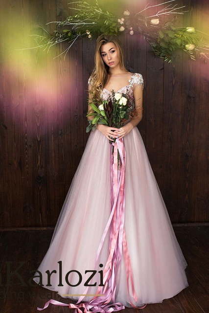 Свадебное платье Chic Lilac. Силуэт А-силуэт. Цвет оттенки Розового. Вид 1