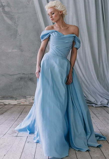 Свадебное платье Alya. Силуэт А-силуэт. Цвет Голубой / Синий. Вид 1