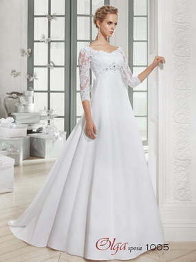 Свадебное платье 1005. Силуэт А-силуэт. Цвет Белый / Молочный. Вид 1