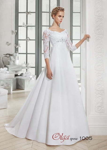 Свадебное платье 1005. Силуэт А-силуэт. Цвет Белый / Молочный. Вид 1