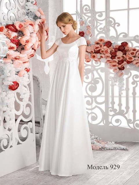 Свадебное платье 929. Силуэт А-силуэт, Прямое, Греческий. Цвет Белый / Молочный. Вид 1