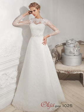 Свадебное платье 1025. Силуэт А-силуэт. Цвет Белый / Молочный. Вид 1