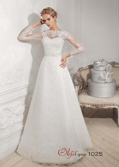 Свадебное платье 1025. Силуэт А-силуэт. Цвет Белый / Молочный. Вид 1