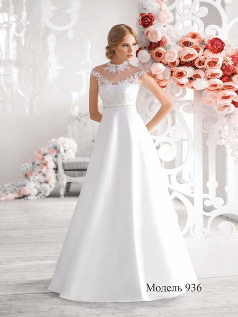 Свадебное платье 936. Силуэт А-силуэт. Цвет Белый / Молочный. Вид 1