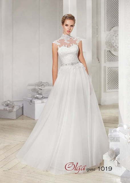 Свадебное платье 1019. Силуэт А-силуэт. Цвет Белый / Молочный. Вид 1