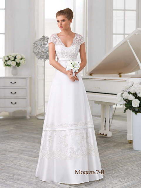Свадебное платье 741. Силуэт А-силуэт. Цвет Белый / Молочный. Вид 1