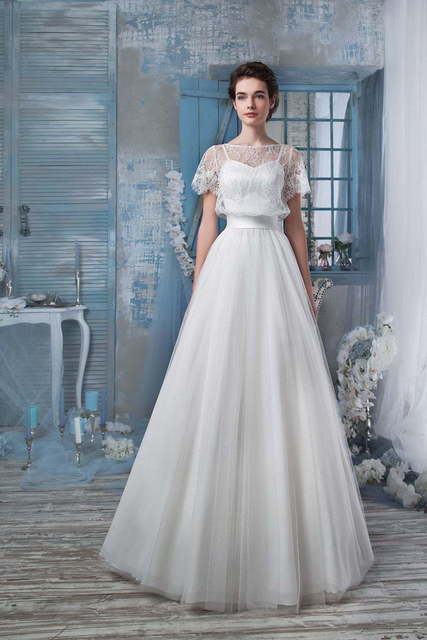 Свадебное платье 1251. Силуэт А-силуэт. Цвет Белый / Молочный. Вид 1