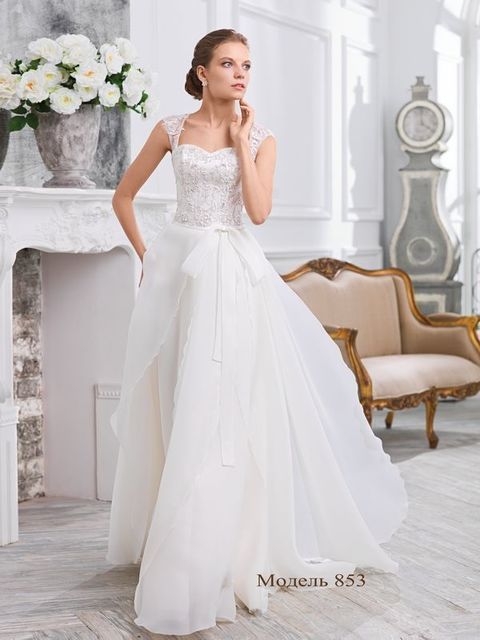 Свадебное платье 853. Силуэт А-силуэт. Цвет Белый / Молочный. Вид 1