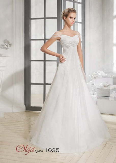 Свадебное платье 1035. Силуэт А-силуэт. Цвет Белый / Молочный. Вид 1