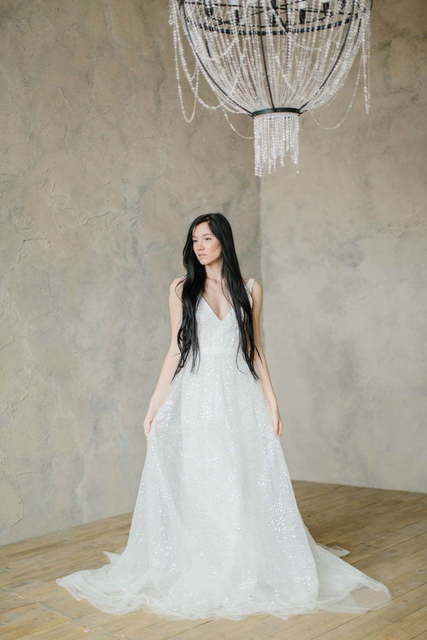 Свадебное платье Dimond. Силуэт А-силуэт. Цвет Белый / Молочный. Вид 1