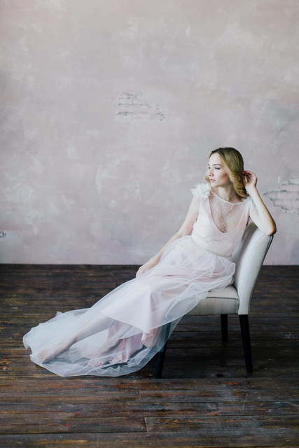 Свадебное платье Collete. Силуэт А-силуэт. Цвет оттенки Розового. Вид 1