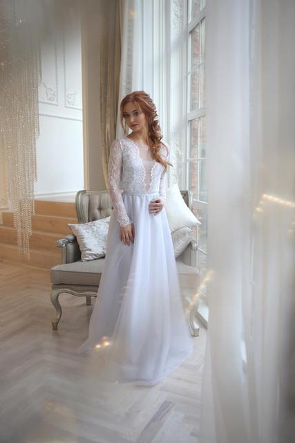 Свадебное платье Лейла. Силуэт А-силуэт. Цвет Белый / Молочный. Вид 1