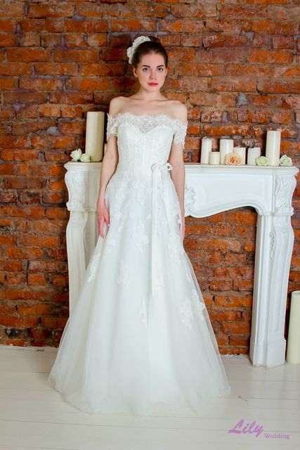 Свадебное платье 2045. Силуэт А-силуэт. Цвет Белый / Молочный. Вид 1