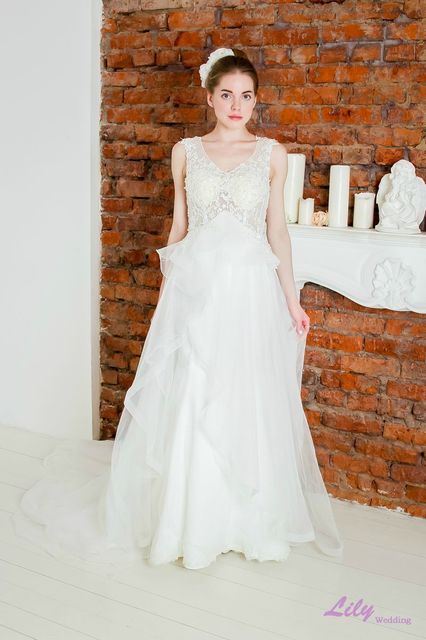 Свадебное платье 2053. Силуэт А-силуэт. Цвет Белый / Молочный. Вид 1