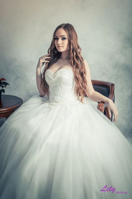 Свадебное платье 6006. Силуэт Пышное, А-силуэт. Цвет Белый / Молочный. Вид 1