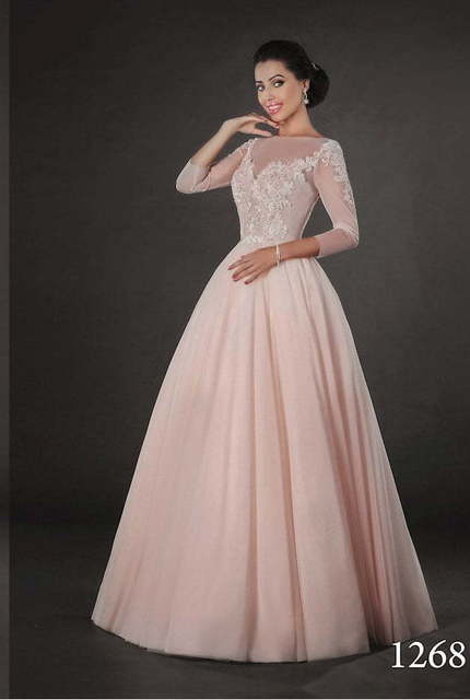 Свадебное платье 1268. Силуэт А-силуэт. Цвет оттенки Розового. Вид 1