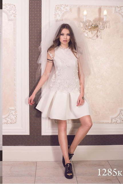 Свадебное платье 1285к. Силуэт А-силуэт. Цвет Белый / Молочный. Вид 1