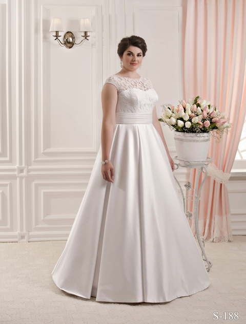 Свадебное платье S 188. Силуэт А-силуэт. Цвет Белый / Молочный. Вид 1