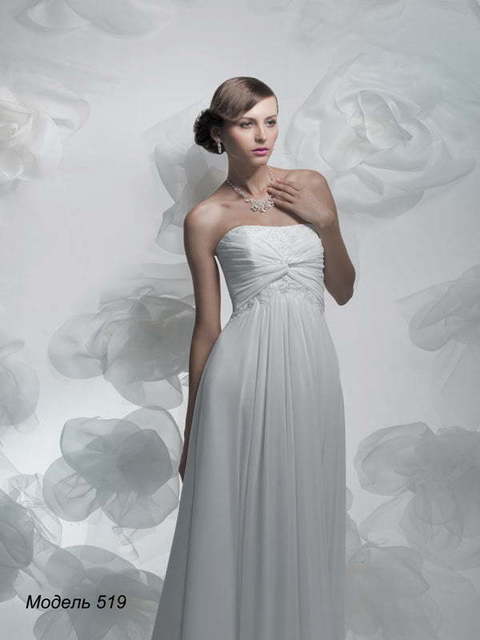 Свадебное платье 519. Силуэт Прямое. Цвет Белый / Молочный. Вид 1