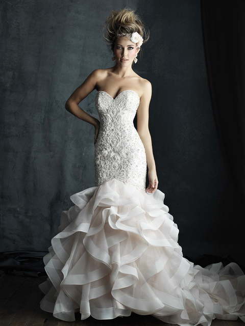 Свадебное платье C389. Силуэт Рыбка. Цвет Белый / Молочный, оттенки Розового. Вид 1