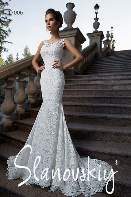 Свадебное платье 17006. Силуэт Рыбка. Цвет Белый / Молочный. Вид 1