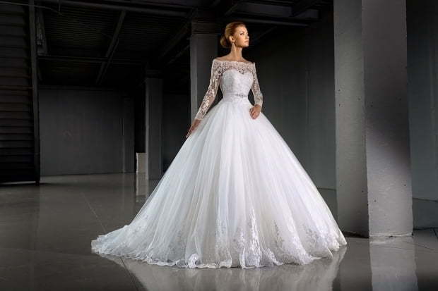 Свадебное платье 14175. Силуэт Пышное. Цвет Белый / Молочный. Вид 1