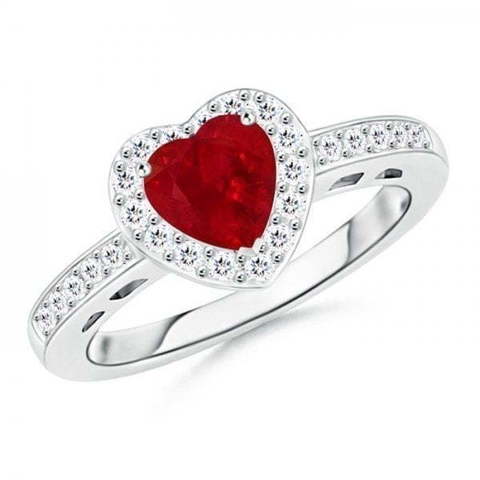 Бриллиантовое помолвочное кольцо с рубиновым сердцем AOG-ER-0103 из Белое золото от Ювелирный салон Art of glow 1