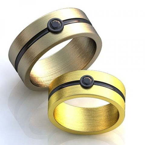 Стильные обручальные кольца с черным бриллиантом и эмалью AOG-obr-681 из Желтое золото от Ювелирный салон Art of glow 1