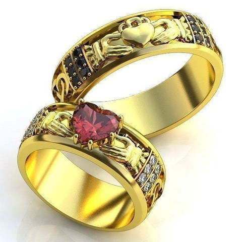 Кладдахские обручальные кольца с рубином AOG-obr-1004 из Желтое золото от Ювелирный салон Art of glow 1