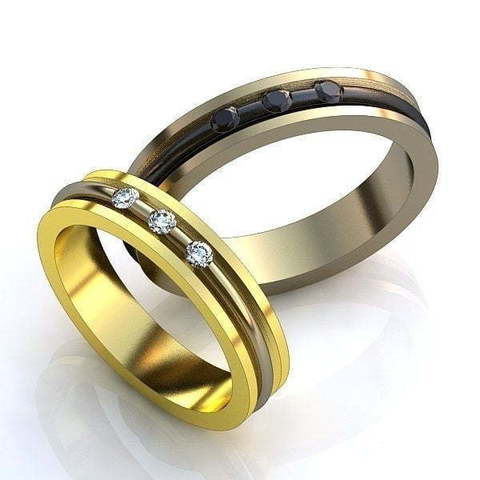 Обручальные кольца с черными и белыми бриллиантами AOG-obr-016 из Желтое золото от Ювелирный салон Art of glow 1