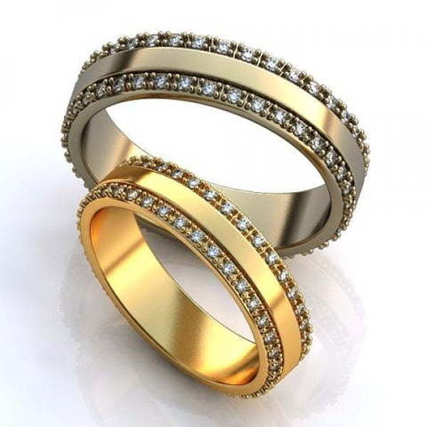 Кольца обручальные с бриллиантовыми дорожками AOG-obr-632 из Желтое золото от Ювелирный салон Art of glow 1