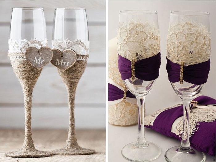 Как украсить бокалы на свадьбу своими руками