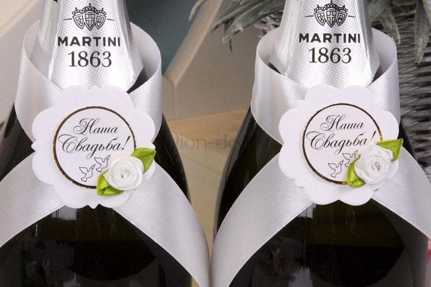 Комплект лент на шампанское Белоснежные от  2