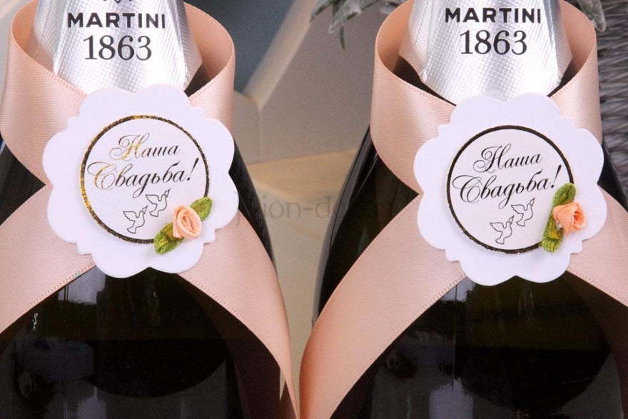 Комплект лент на шампанское Персик от  2