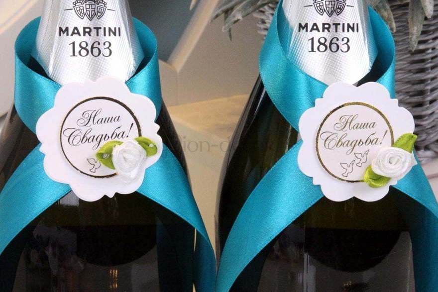 Комплект лент на шампанское Бирюза от  2
