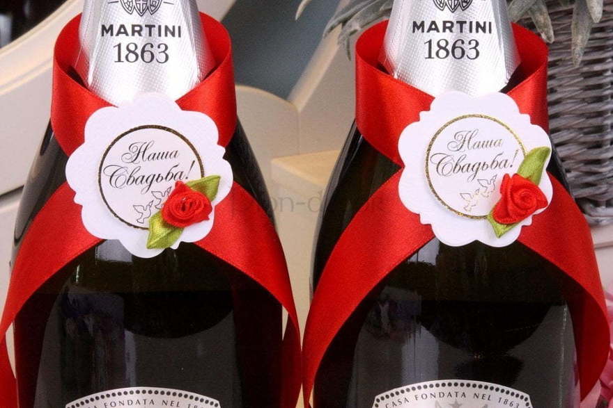 Комплект лент на шампанское Красный от  2