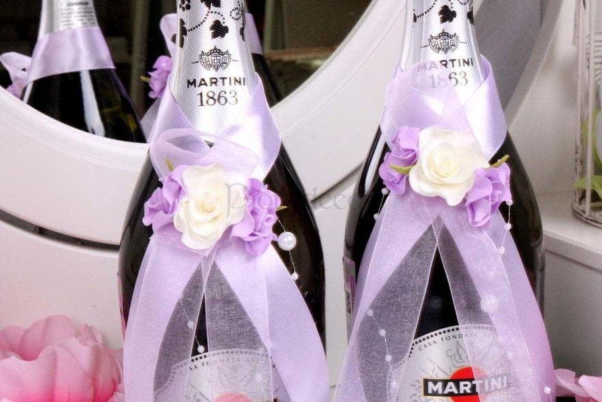 Лавандовые ленты на шампанское от  2