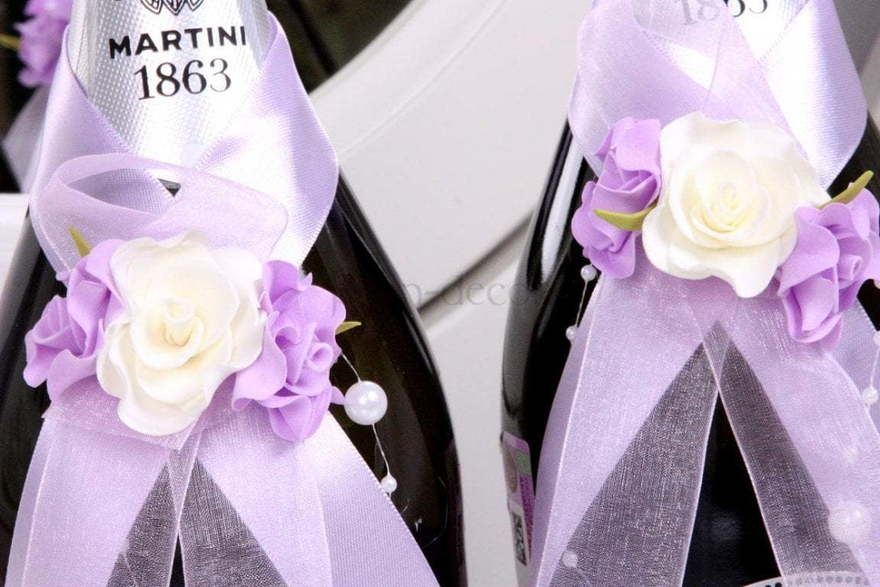 Лавандовые ленты на шампанское от  3