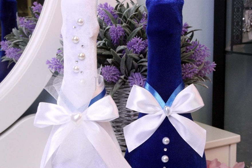 Бархатные чехольчики на бутылки Love индиго от  2