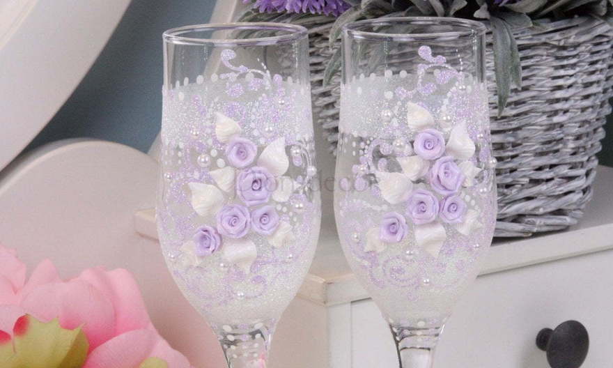 Лавандовые бокалы с лепкой от  2