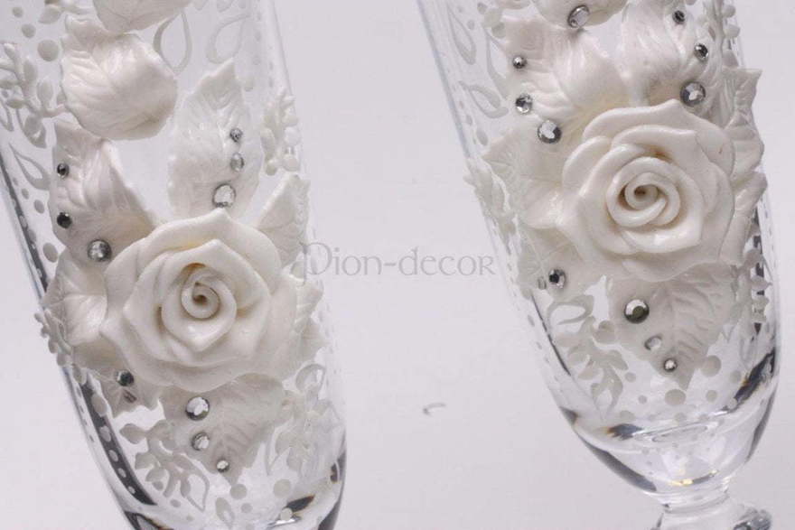 Бокалы Кремово-белые розы от  3