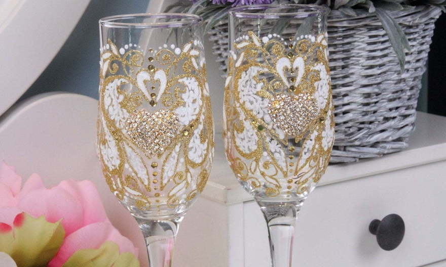 Бокалы с лепкой и сердцем от  2